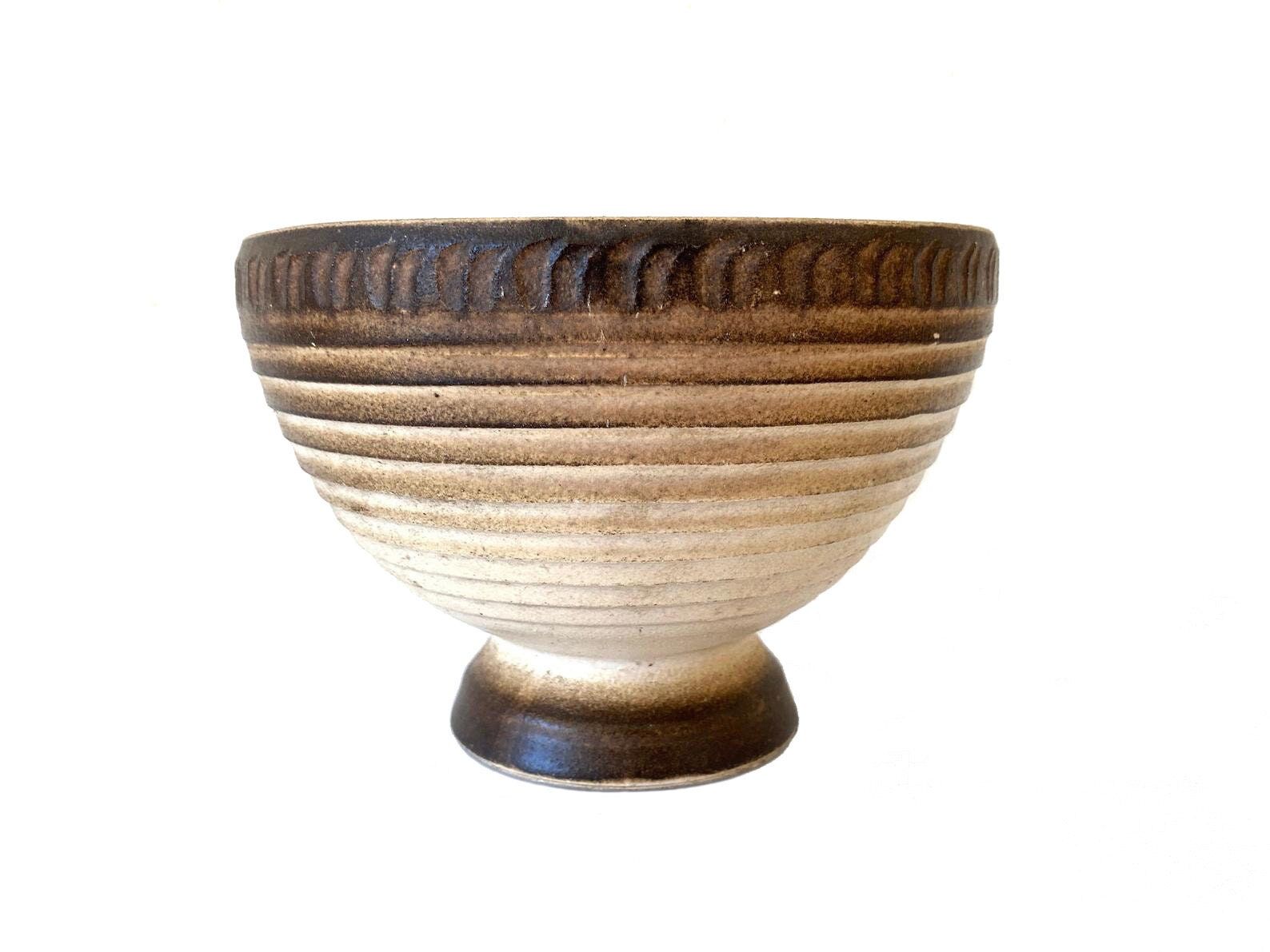 Vintage brown & beige ceramic flower pot / planter