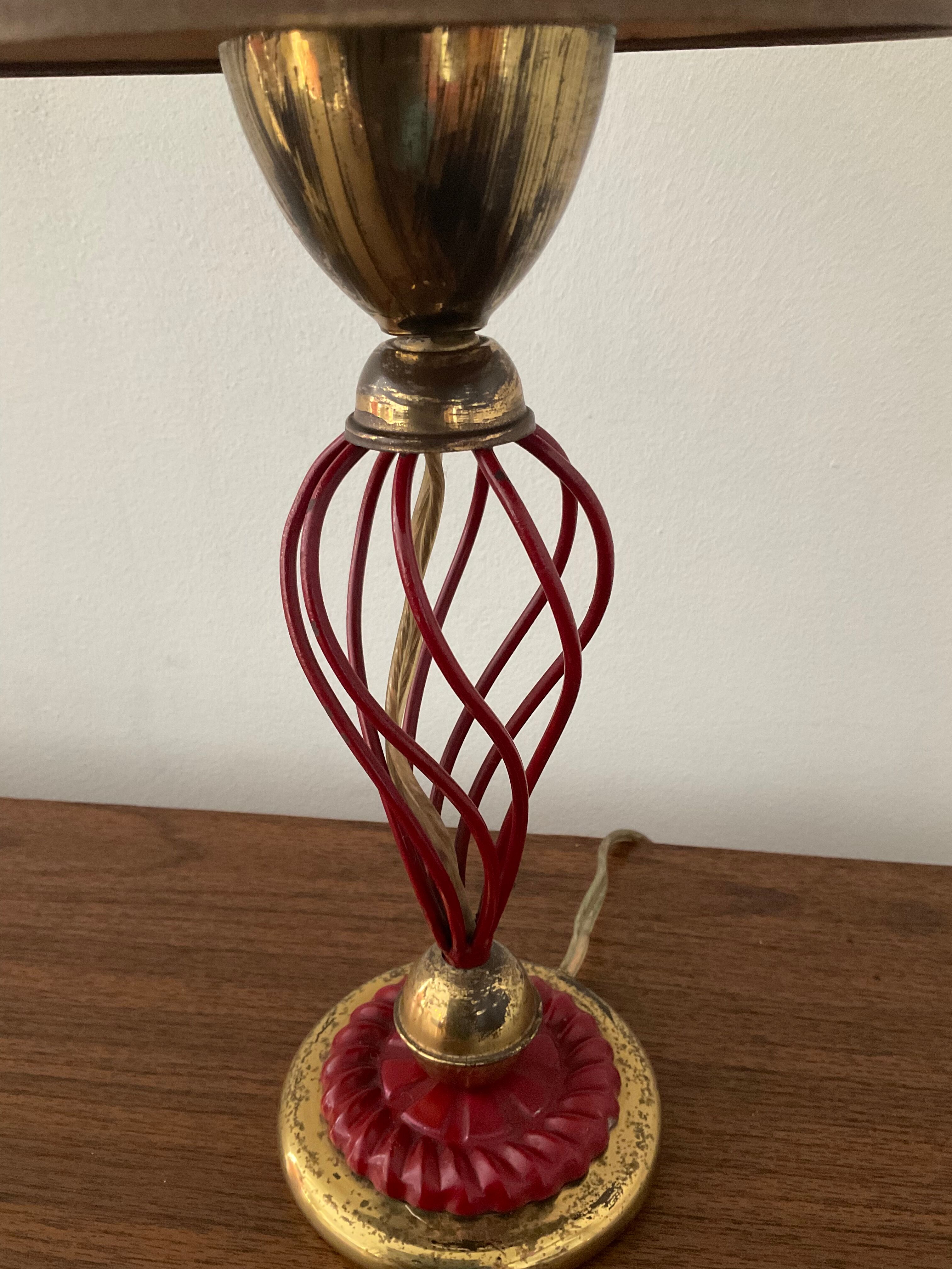 Vintage lamp from the 50s -60s brass and red metal