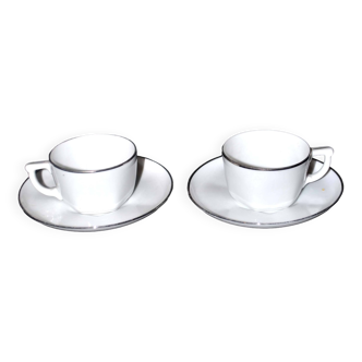 Set of 2 hexagonal cups with silver edging in Bohemian Porcelain THUM CZECHOSLOVAKIA