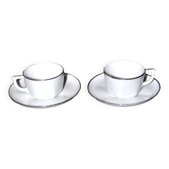 Lot de 2 tasses hexagonales à liseré argent en Porcelaine de Bohème THUM TCHECOSLOVAQUIE