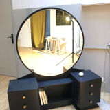 Coiffeuse au miroir rond vintage noire