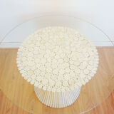 Table low round and white vintage rattan bamboo