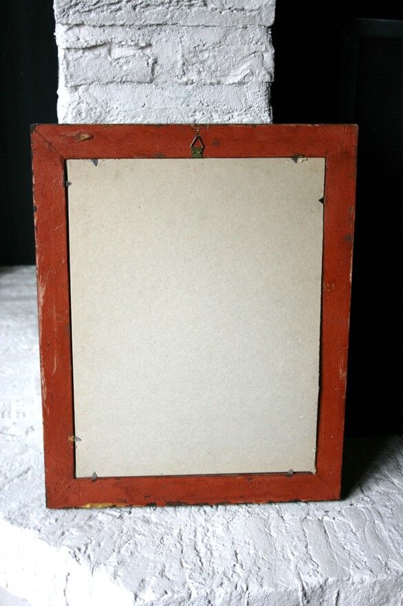 Handcrafted wooden mirror, metal décor 38x30cm