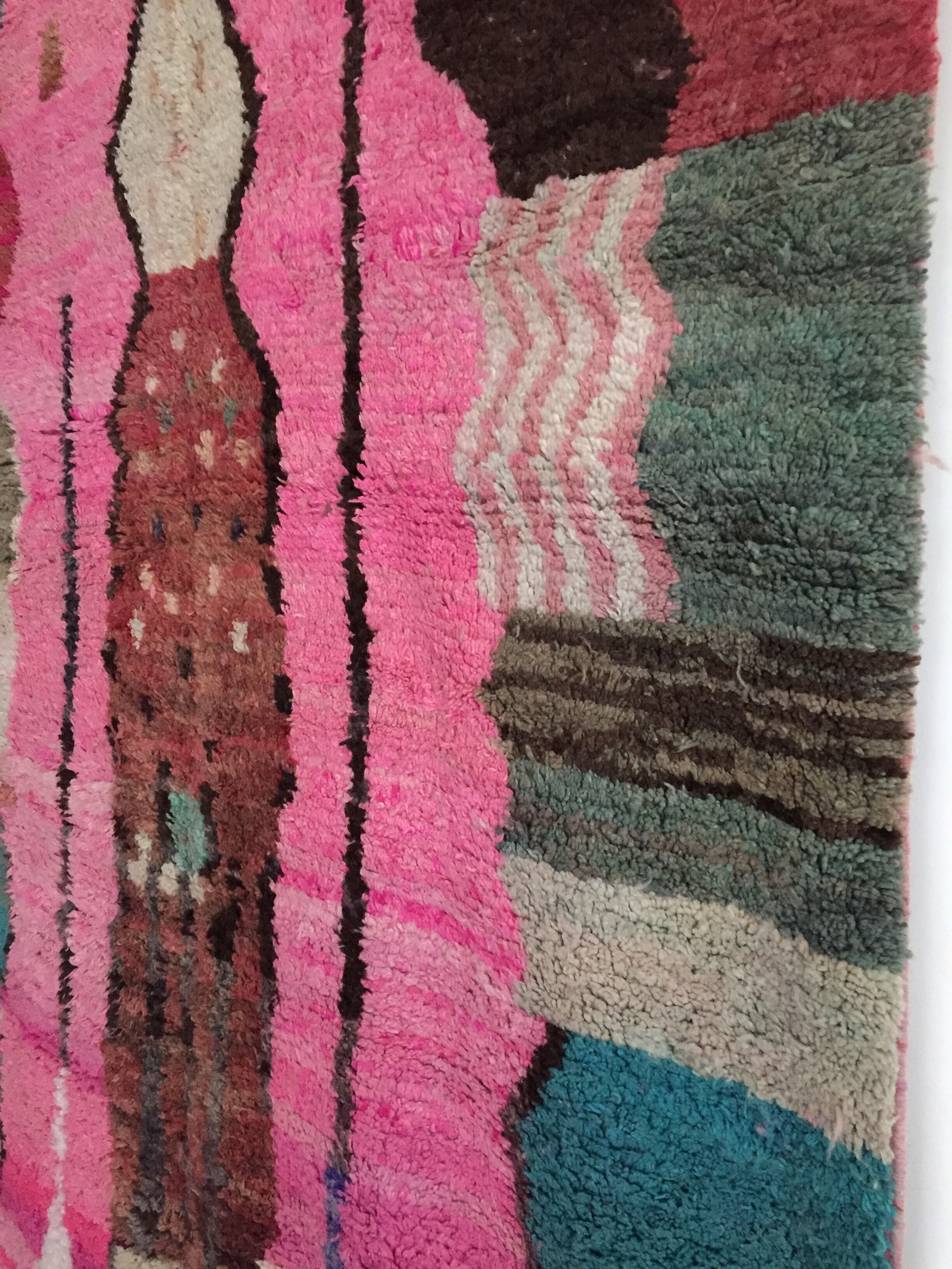 Moroccan Berber carpet Boujaad pink with colorful patterns 304x201cm