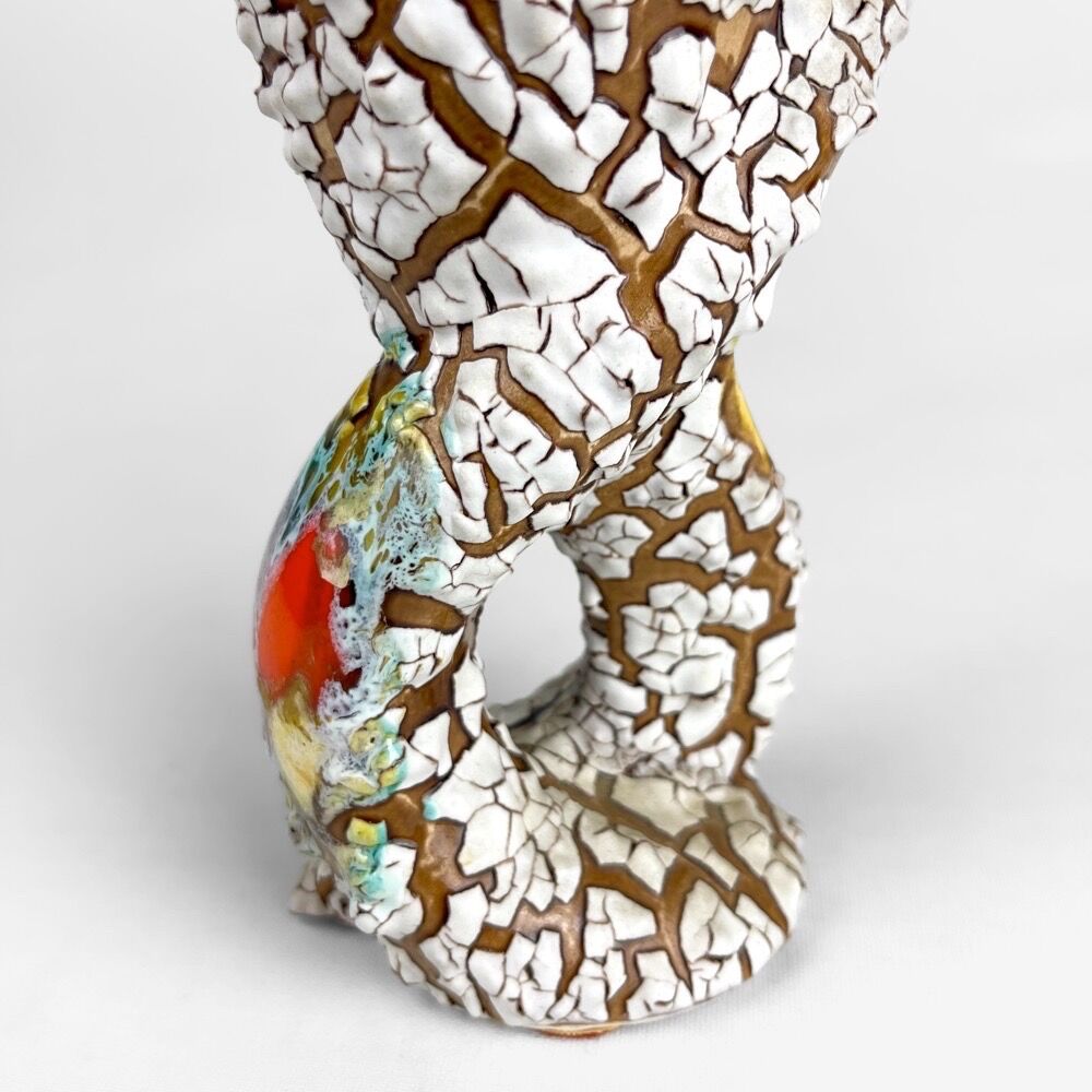 Pair of ceramic vases cracked and flamed Vallauris 70s