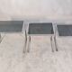 Set of 3 vintage nesting tables in chrome and smoked glass, Roche Bobois style.