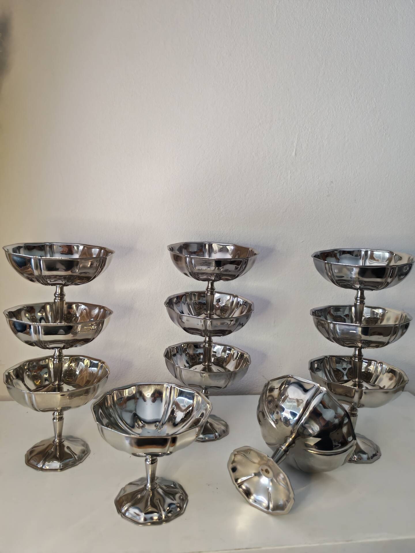 11 vintage stainless steel ice cream cups