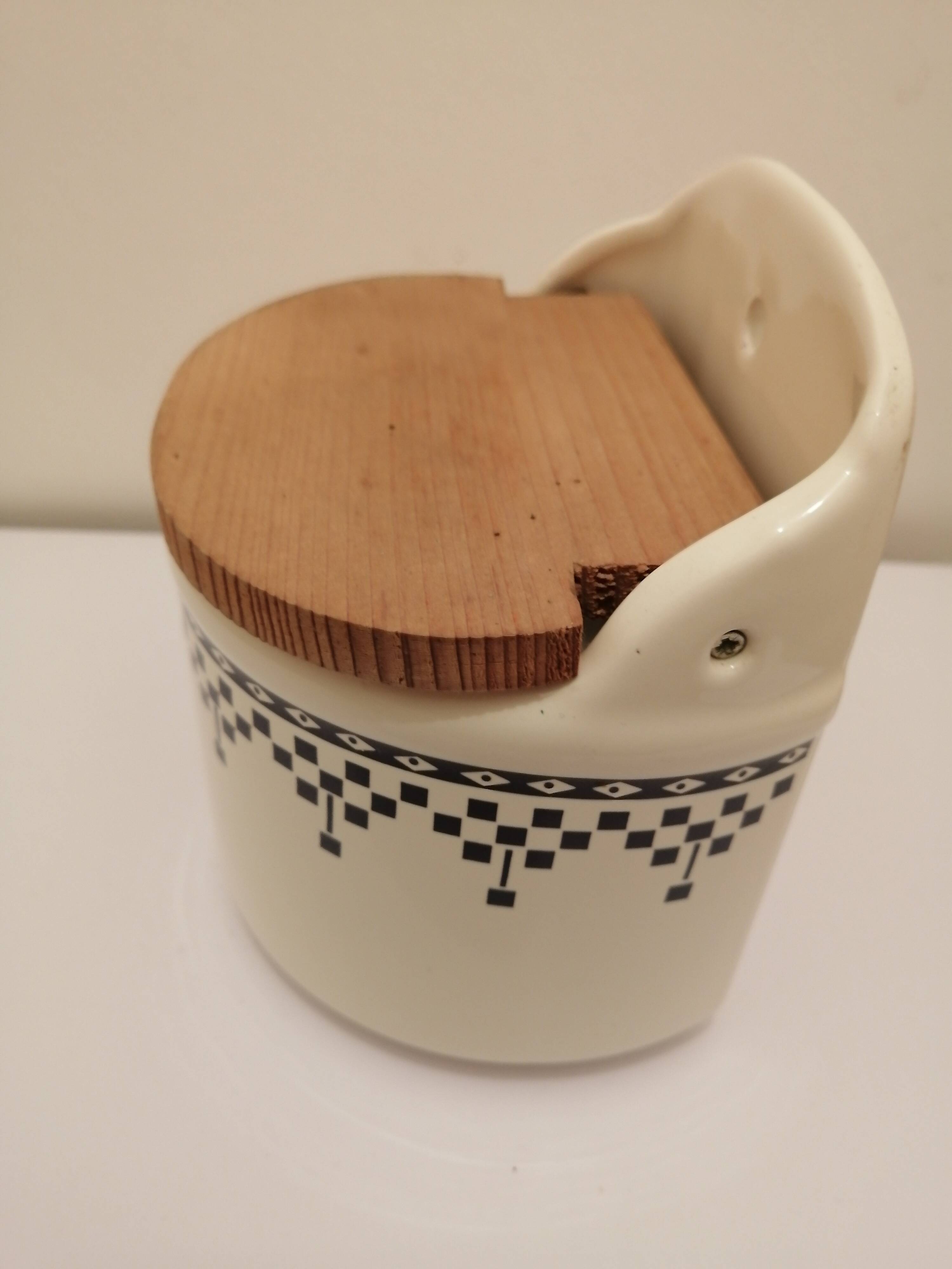 Vintage ceramic and wood salt box
