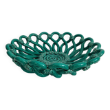 Vintage Vallauris green woven ceramic fruit bowl