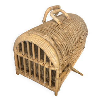 Old basket transport trunk rattan cage puppies kittens animals vintage