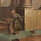 Ancient painting, architectural view, tempera on canvas, 18th century.