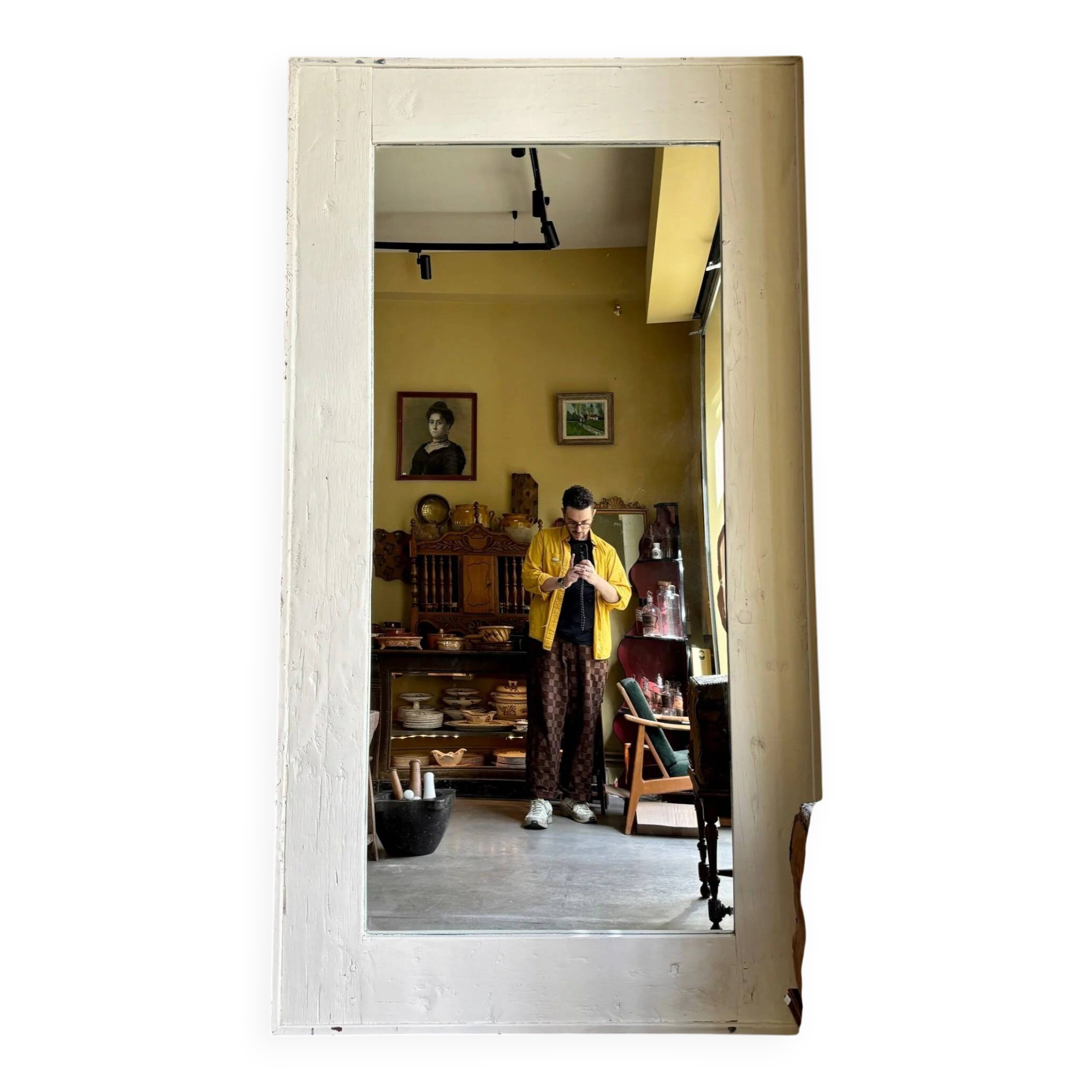 White wooden mirror 245 x 125 cm