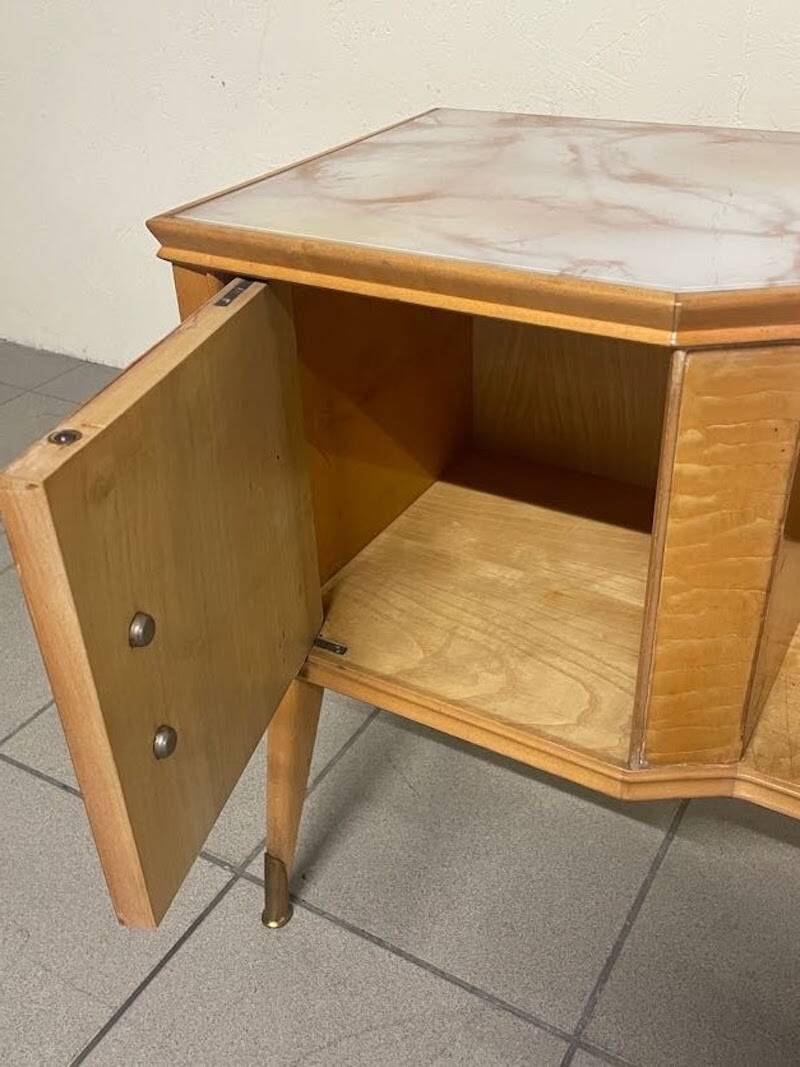 Pair of Maple and Glass Nightstands, Italy, 1950
