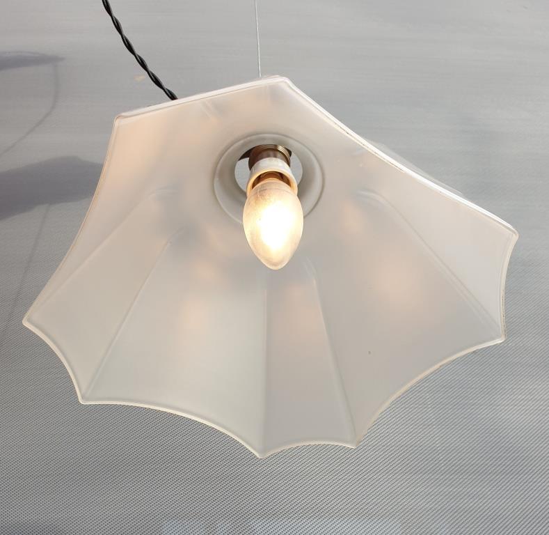 Art Deco white glass draped translucent hanging lamp