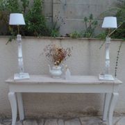 Console with a cotton grey patinated base, top in bleached walnut.