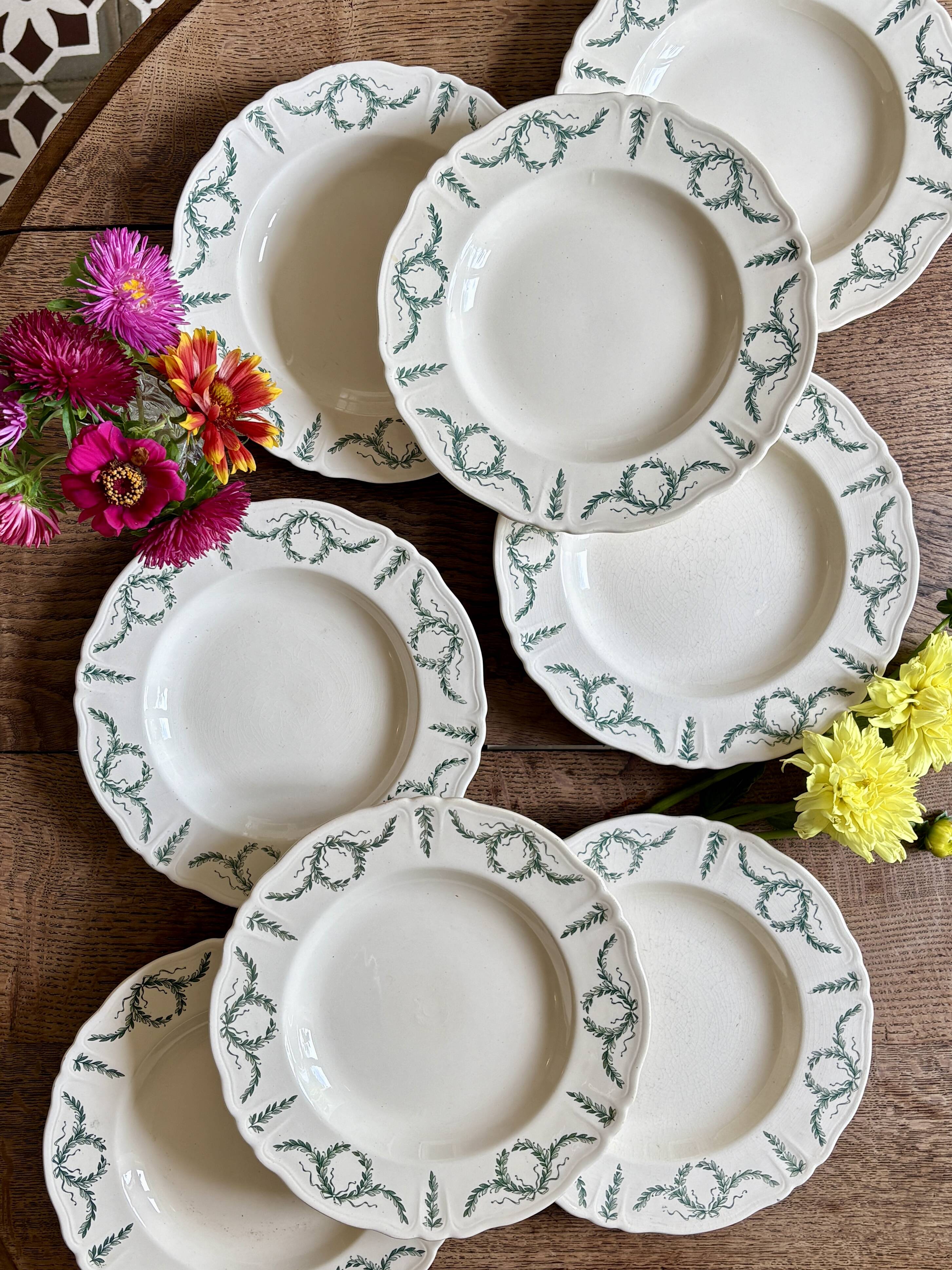 Set of 8 antique deep plates in ironstone, Villey de Longch.