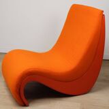 Vintage organic armchair in orange fabric and fiber, 1970