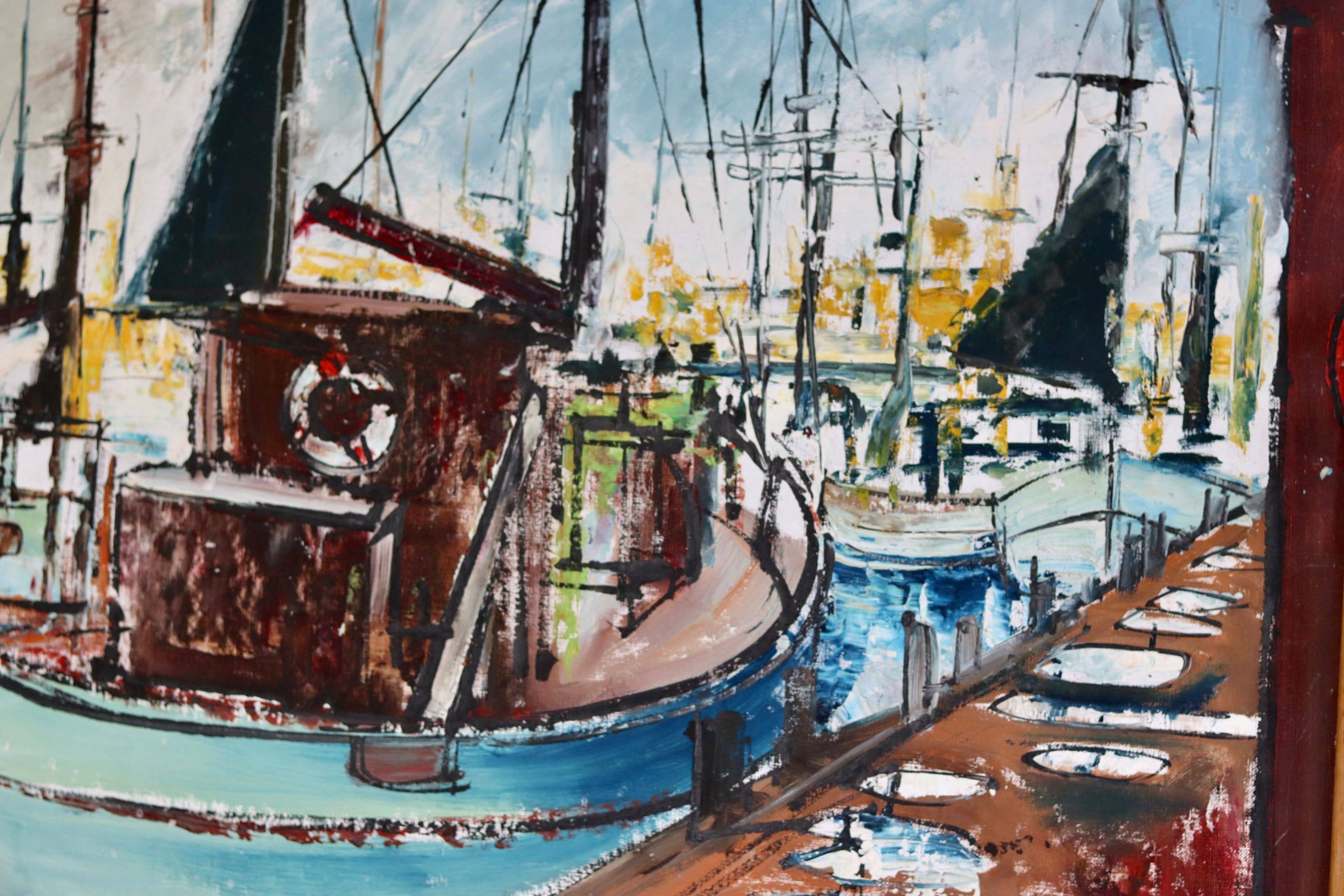 Original Swedish oil on canvas from the mid-century "Marina" by Steu (1971) - Framed