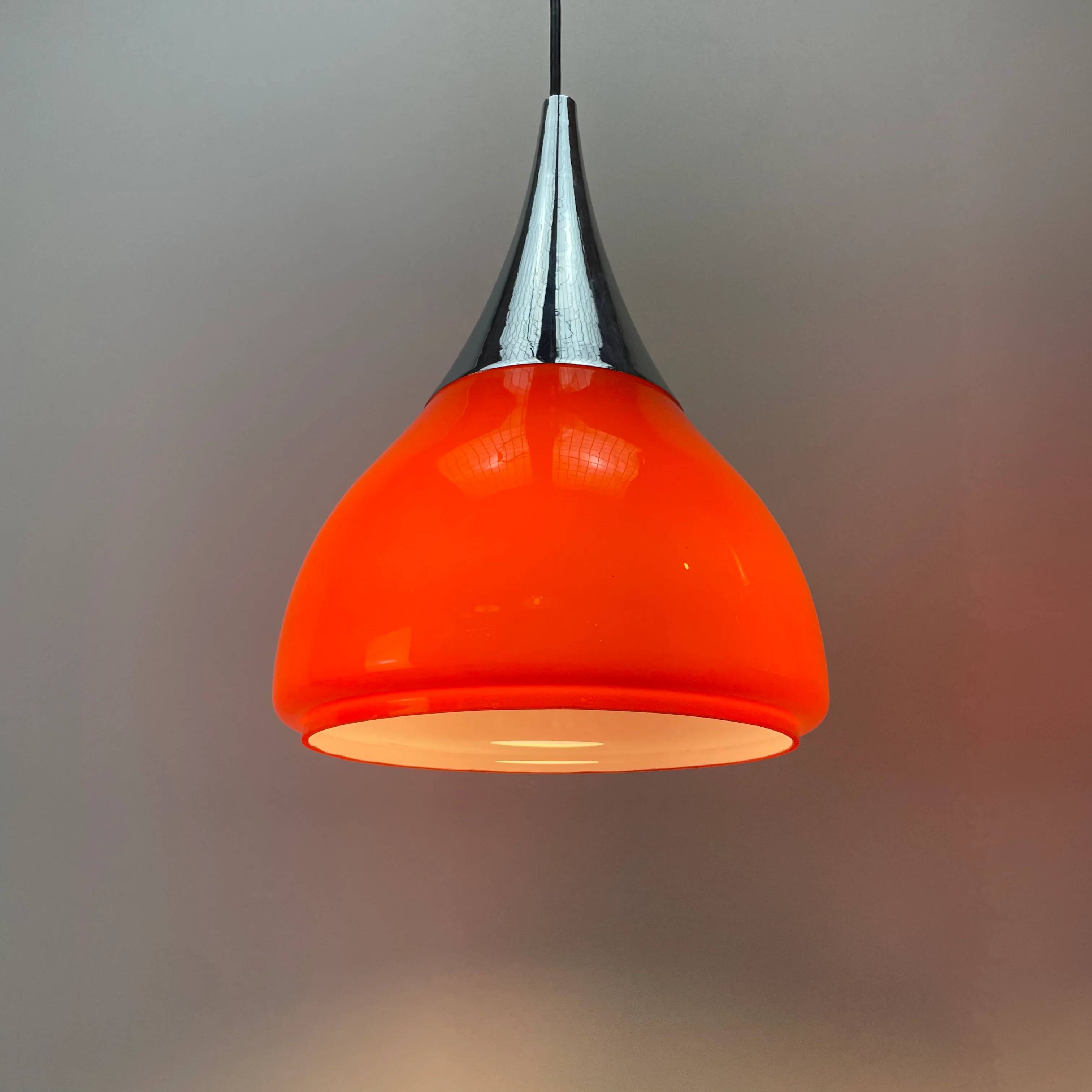 Pair of tulip-shaped glass pendants by Doria Leuchten 1970