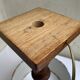 Vintage turned wood table lamp with floral drum shade.