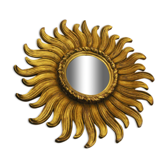 Old mirror sun domed golden wood "witch's eye"