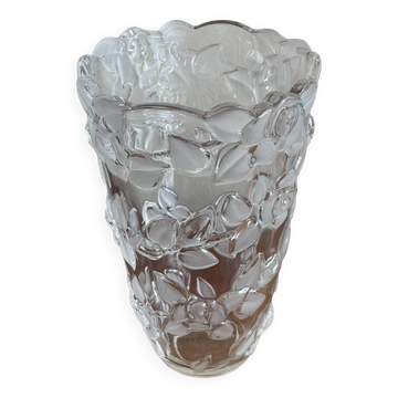Molded glass vase with rose decor