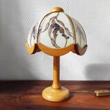 Vintage glass and wood table lamp