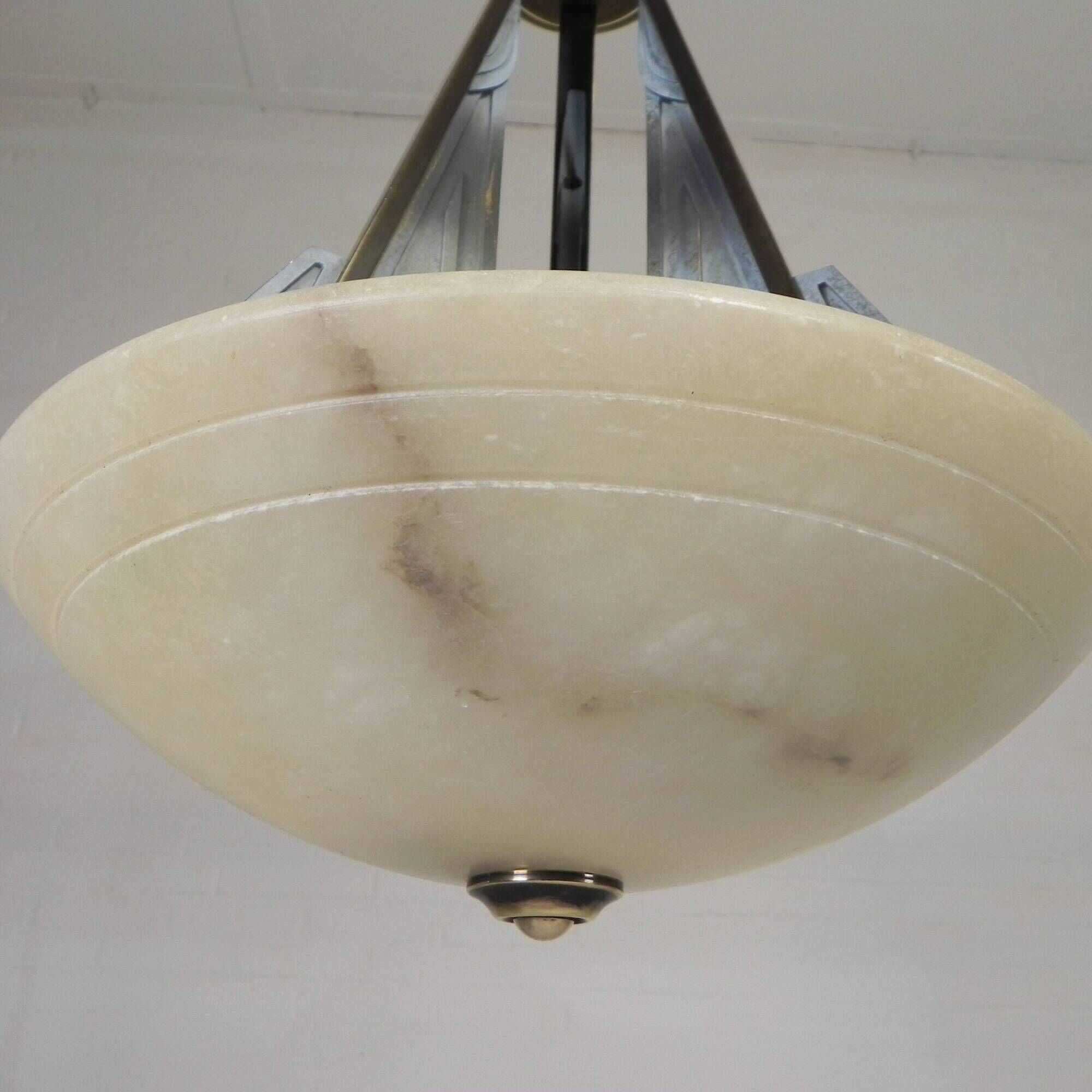 Art Deco style pendant light with alabaster shade, 1980s