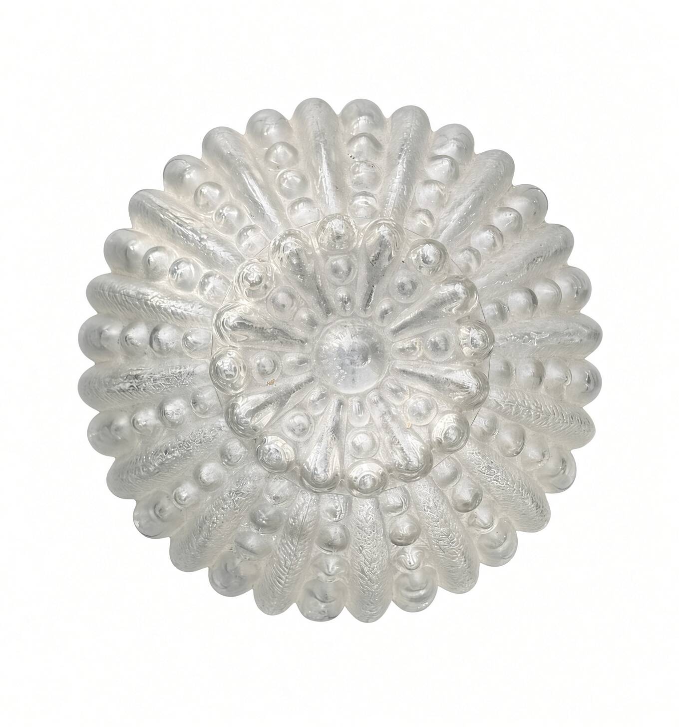 Pair of vintage wall lights; chrome striped glass floral globes; 1960s-70s.