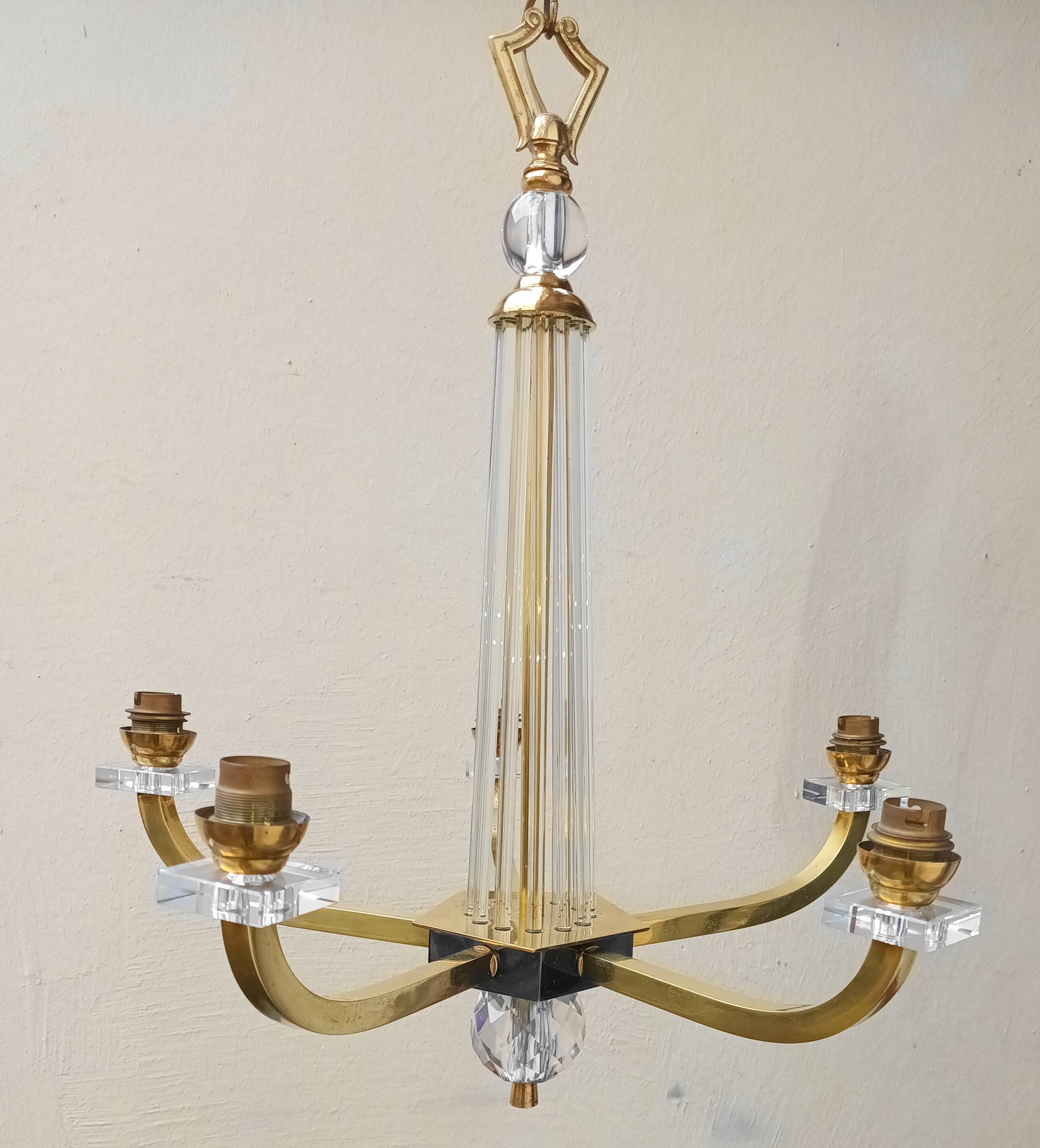 Art Deco chandelier attributed to Jacques Adnet, 1950s/60s.
