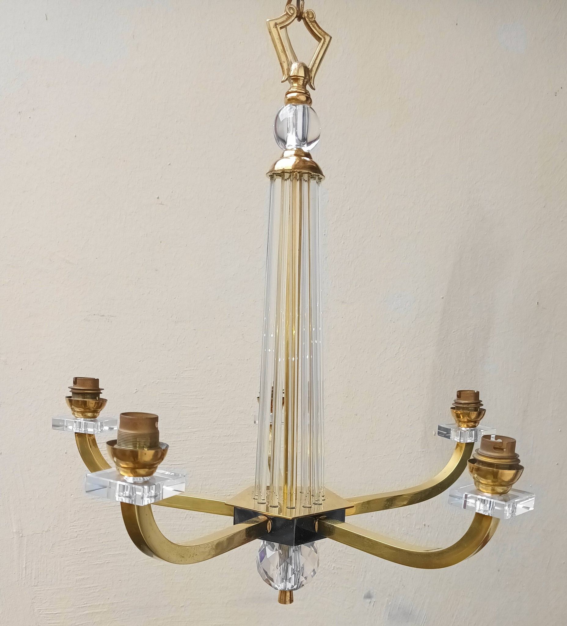 Lustre Art déco attribué à Jacques Adnet , années 50-60