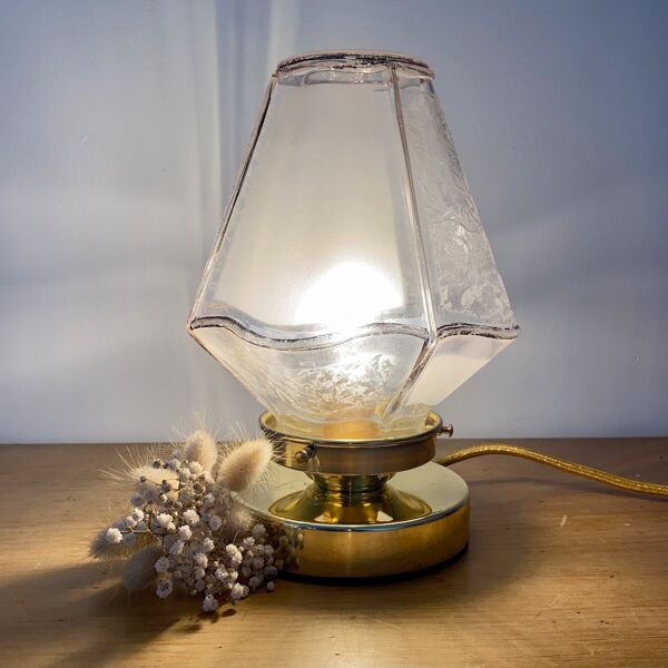 Lampe à poser globe vintage art déco blanc et doré