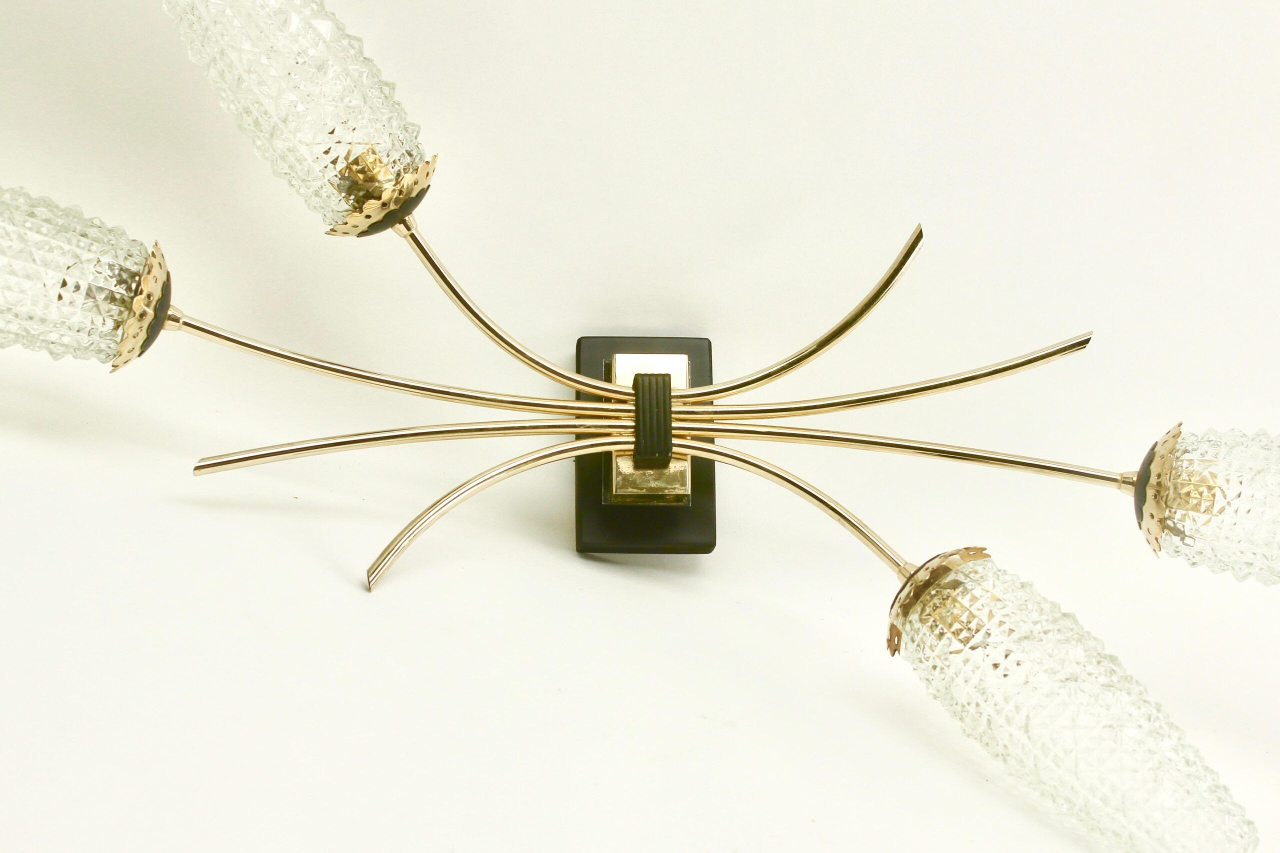 Wall lamp with brass rods and glass lampshade, 1960s