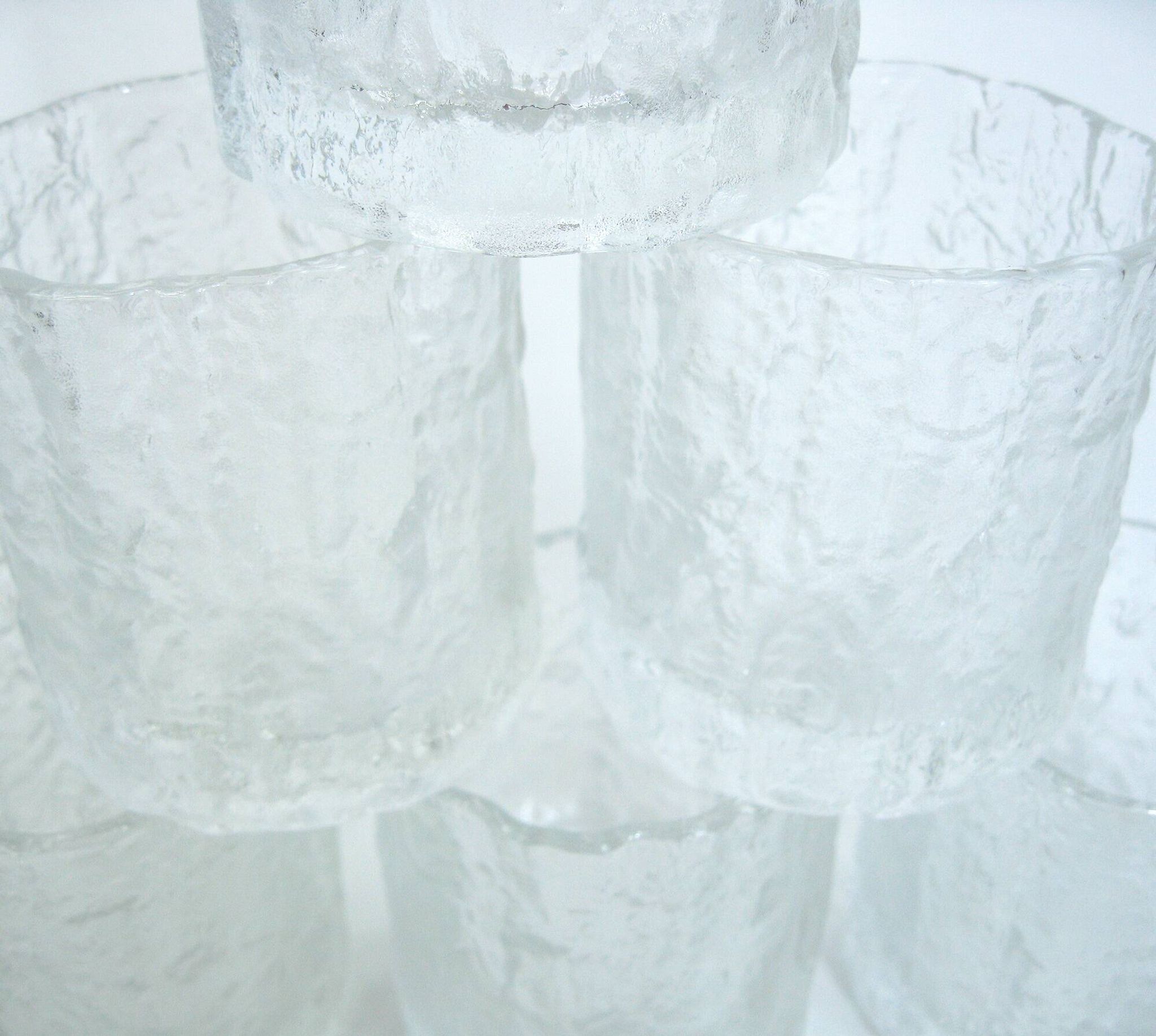 Molded glass whisky service - ice bark decoration - Frostfire Hoya Mikasa - vintage 1980s