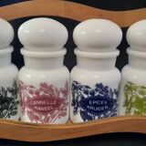Complete spice rack with opaline pots
