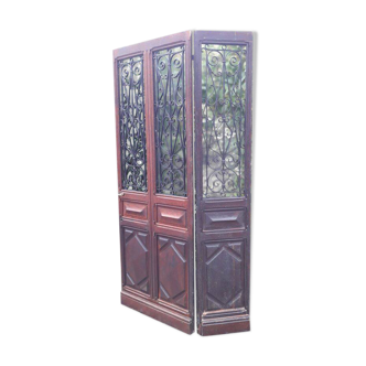 Entrance door H233xW130cm 19th century, oak glass and grilles, old