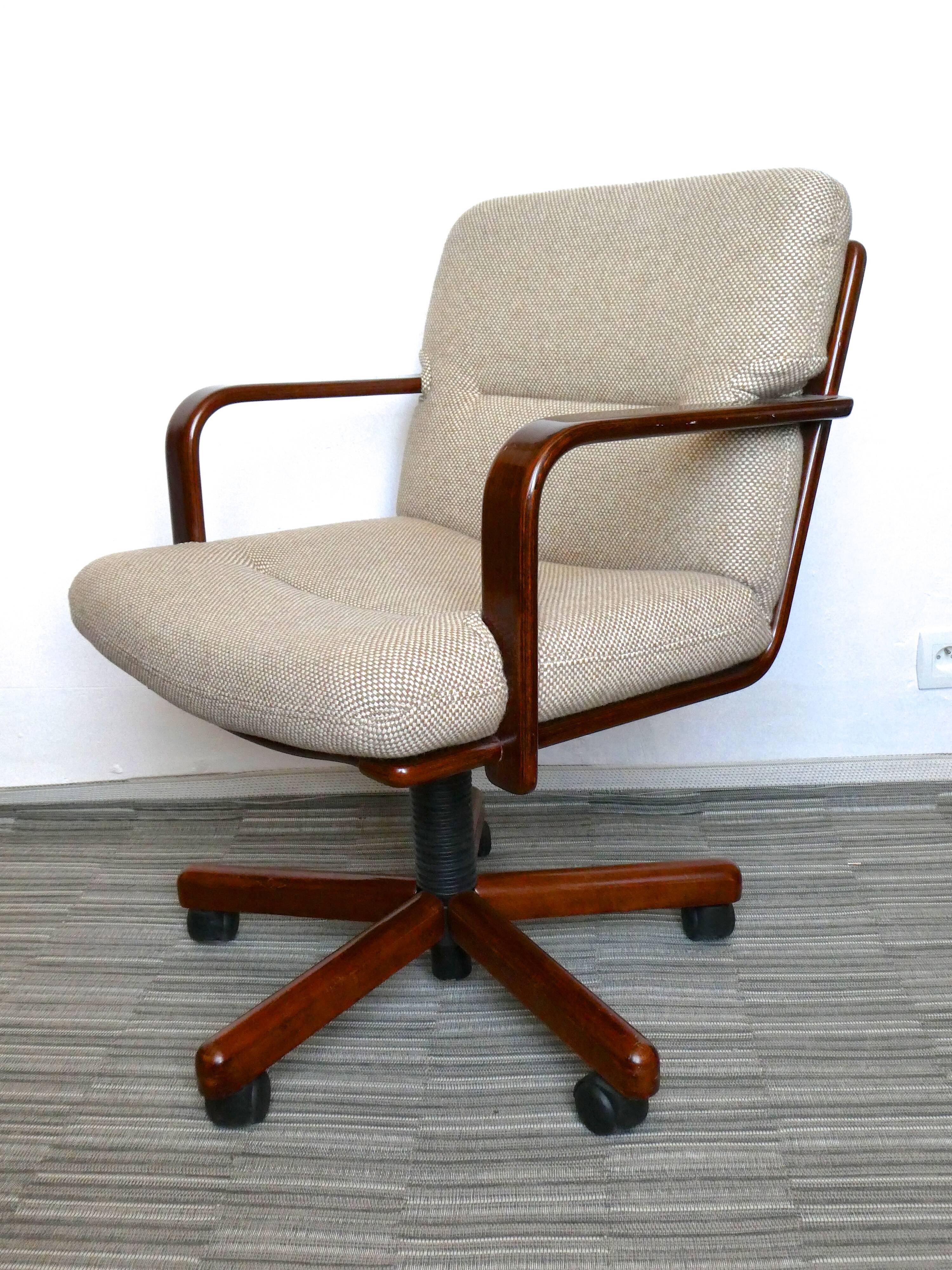 Desk chair in wood and fabric of the 1980s