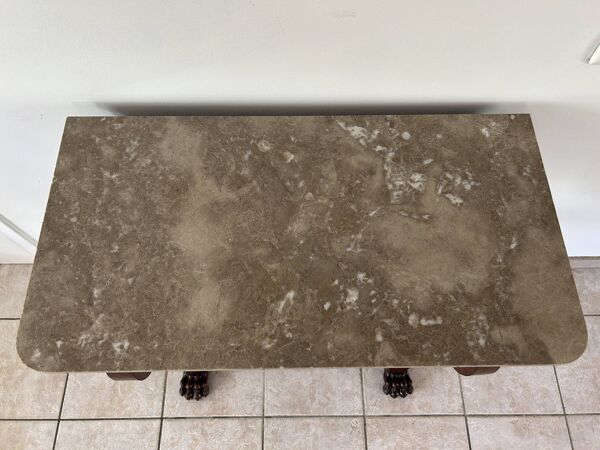 Console d'époque Louis-Philippe, placage d'acajou et marbre