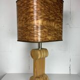 Midcentury Italian sculptural large table lamp with wood veneer shade