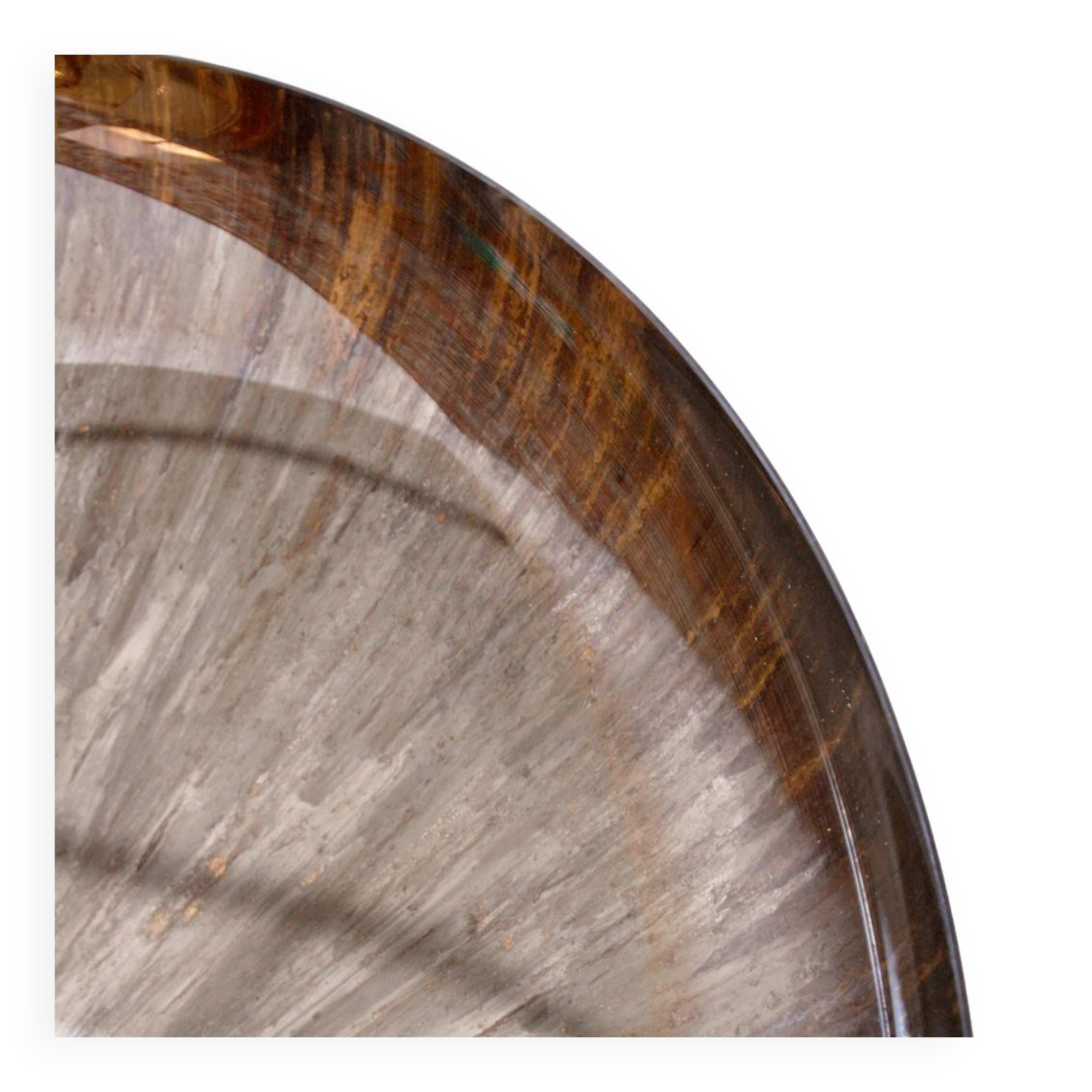 Miroir rond concave sculptural contemporain en brun, fabriqué en France