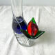 Blue red Murano glass vase with blown flower