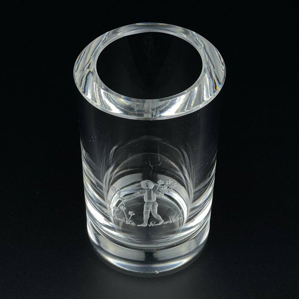 Orrefors engraved crystal bud vase, Sweden, 1950s-1960s