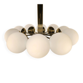 Kaiser Leuchten pendant lamp with 10 milky white glass balls and brass fitting
