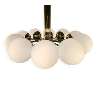 Kaiser Leuchten pendant lamp with 10 milky white glass balls and brass fitting