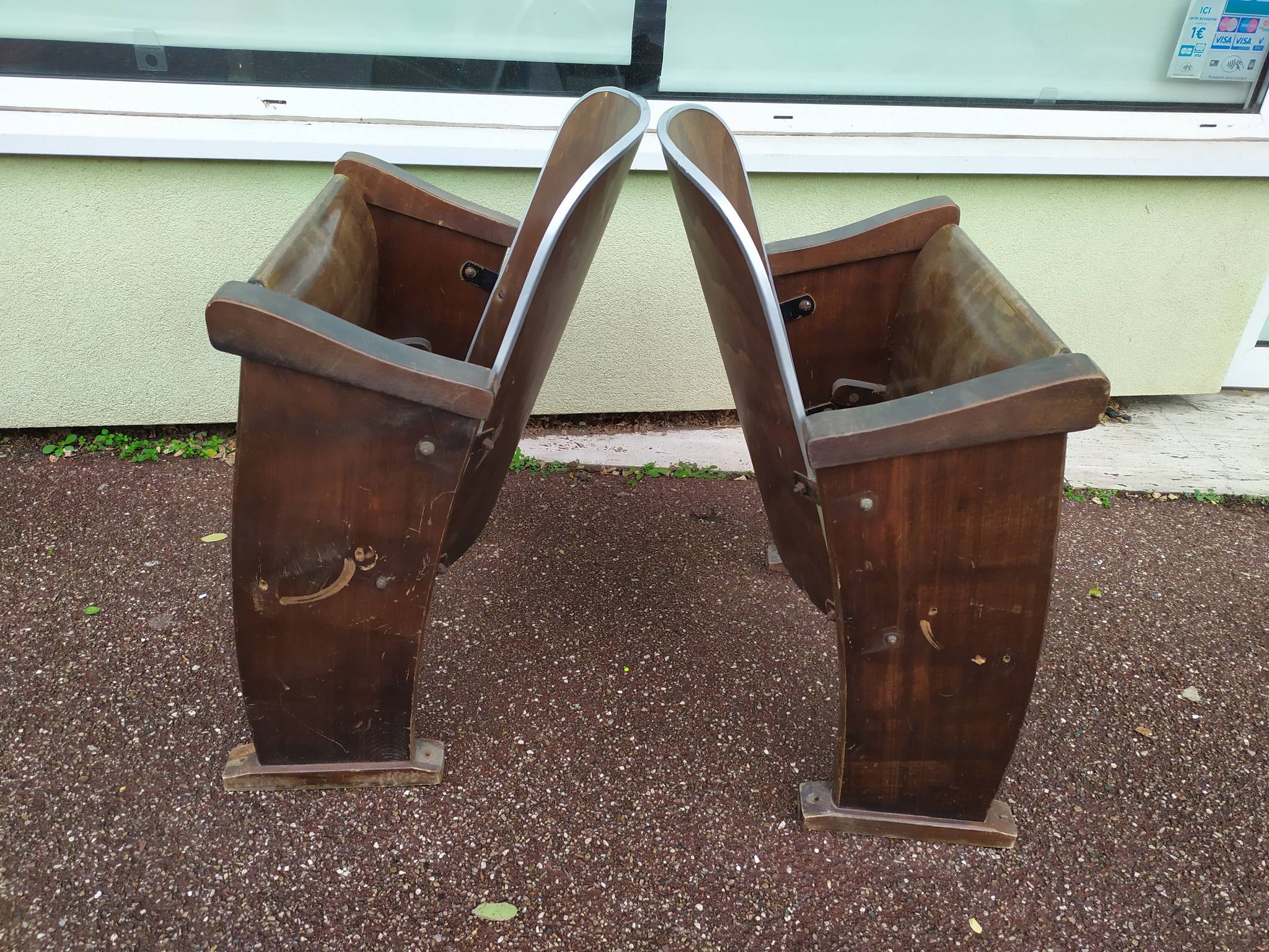Pair of vintage antique wooden cinema chair s