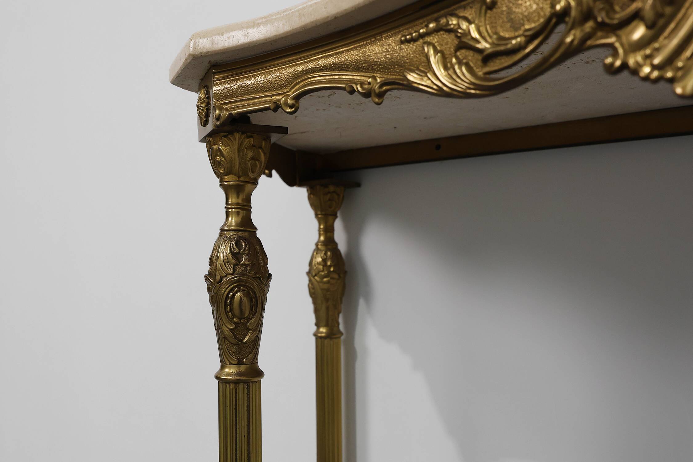 Copper Base and Travertine Top Louis XVI-Style Console Table, Italy