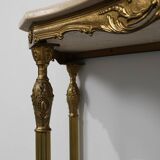 Copper Base and Travertine Top Louis XVI-Style Console Table, Italy