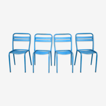 Série de 4 chaises Tolix modèle T2, en métal bleu