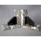 Set of 2 vintage Art Deco bookends in grey, black, and white marble