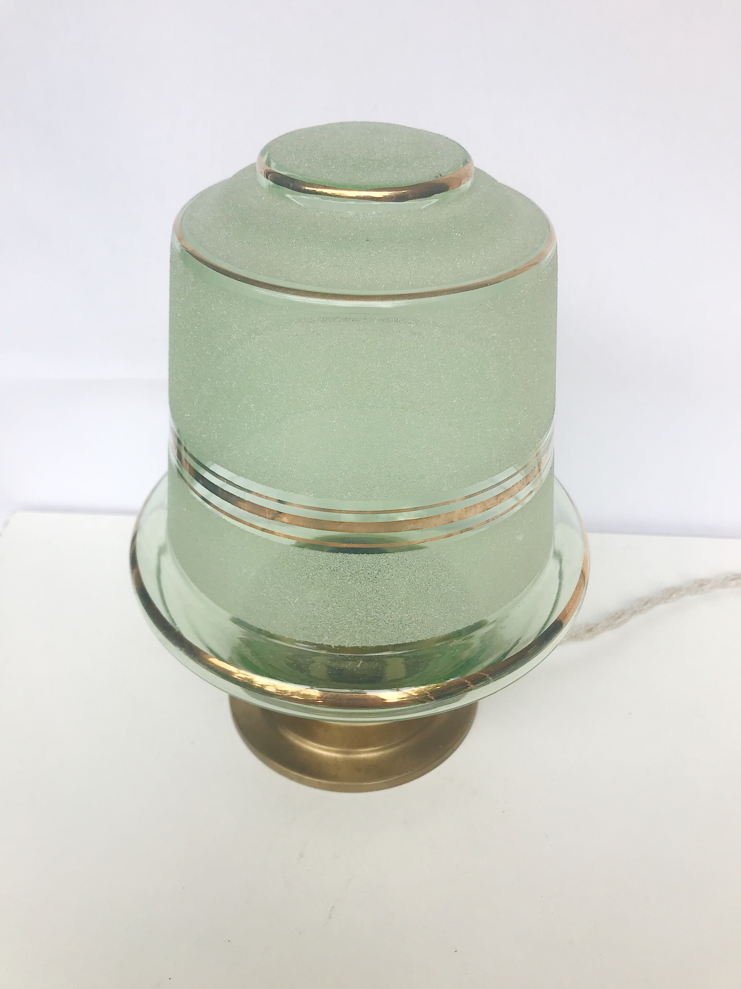 Table lamp glass granite green border gold